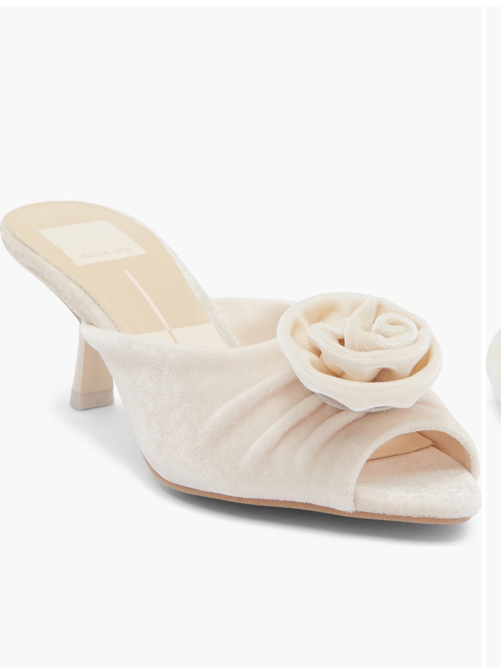 Dolce Vita Cloris Rosette Ivory Velvet Rose-Embellished Mule